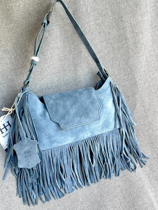 Haute Hippie Handbags - Haute Hippie Genuine Suede Fringe Shoulder bag Blue
